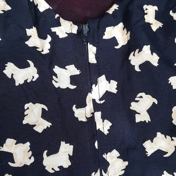 Vintage Scottie Dog Navy& Beige Ruffled Fitted Dress - Picture 6 of 6